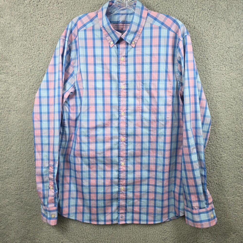 Vineyard Vines OTG Performance Mens M Pink Blue Purple Plaid Long Sleeve Shirt